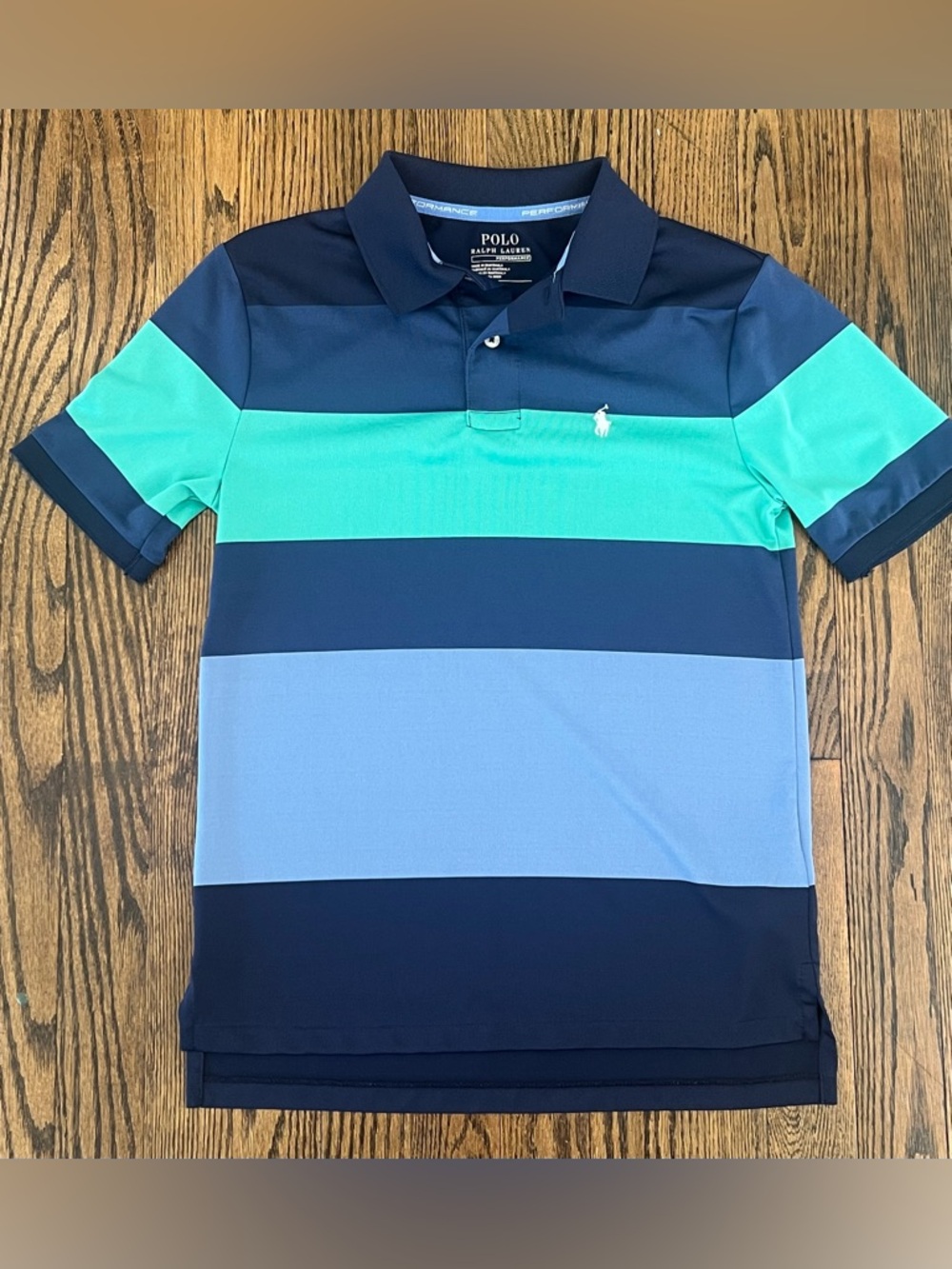 Ralph Lauren Performance Boys' Navy, Aqua & Light Blue Striped Polo